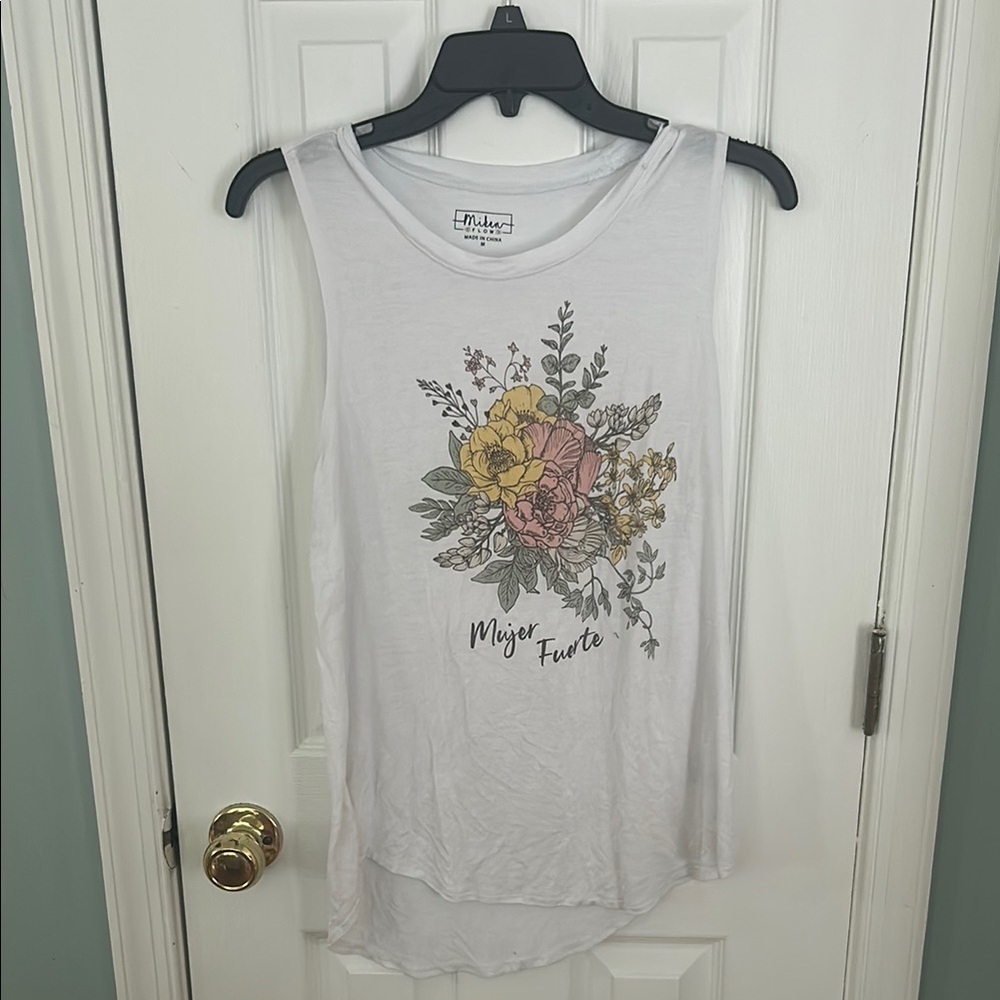 White and Pink Sleeveless Floral Tank Top